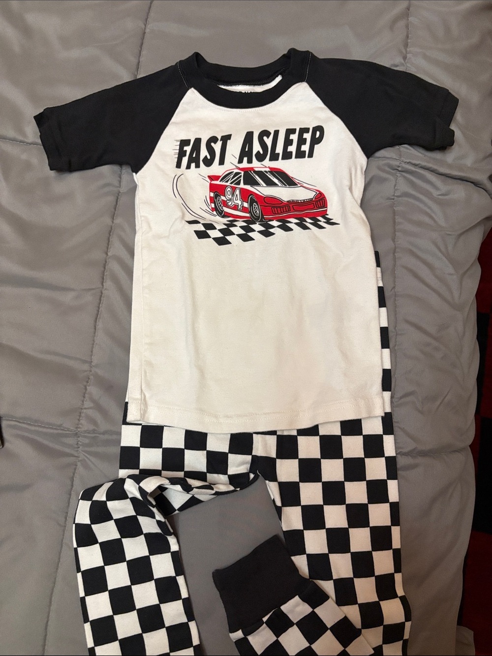 Old Navy Black & White 'Fast Asleep' Racing Pajama Set with Red Car